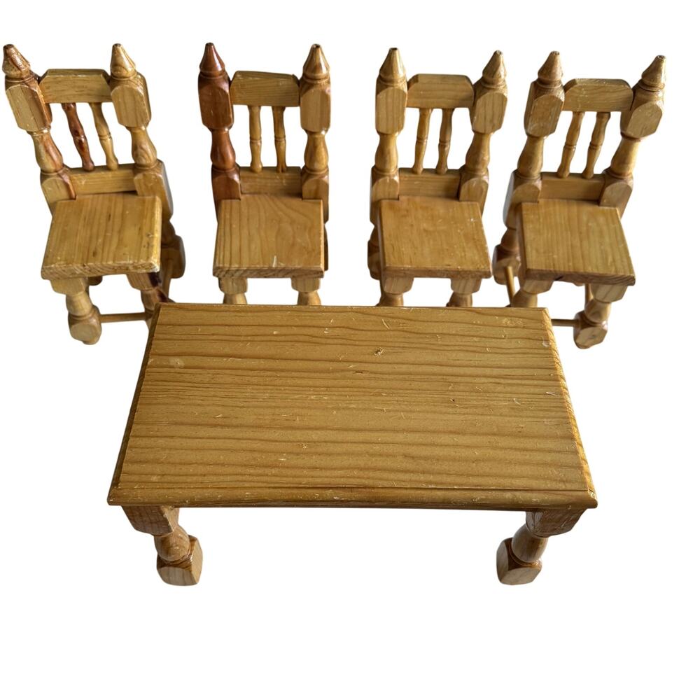 1:5 Scale Miniature Wood Dining Room Table Chairs Early American Style Handmade